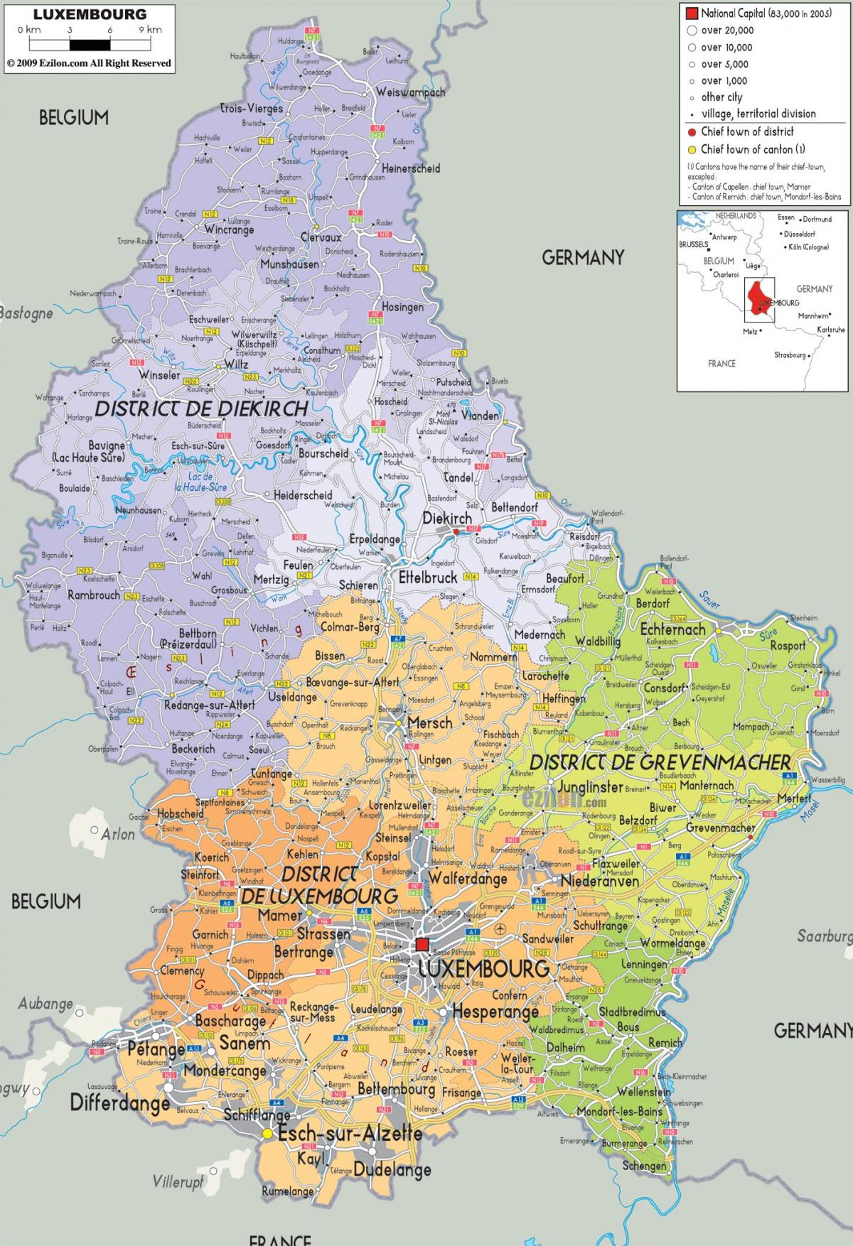 Luxembourg land kort