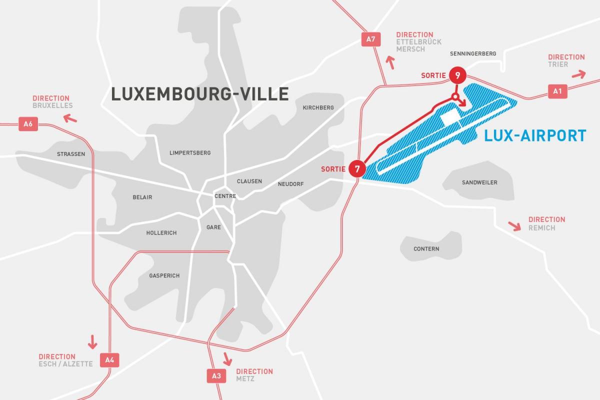kort over Luxembourg lufthavn