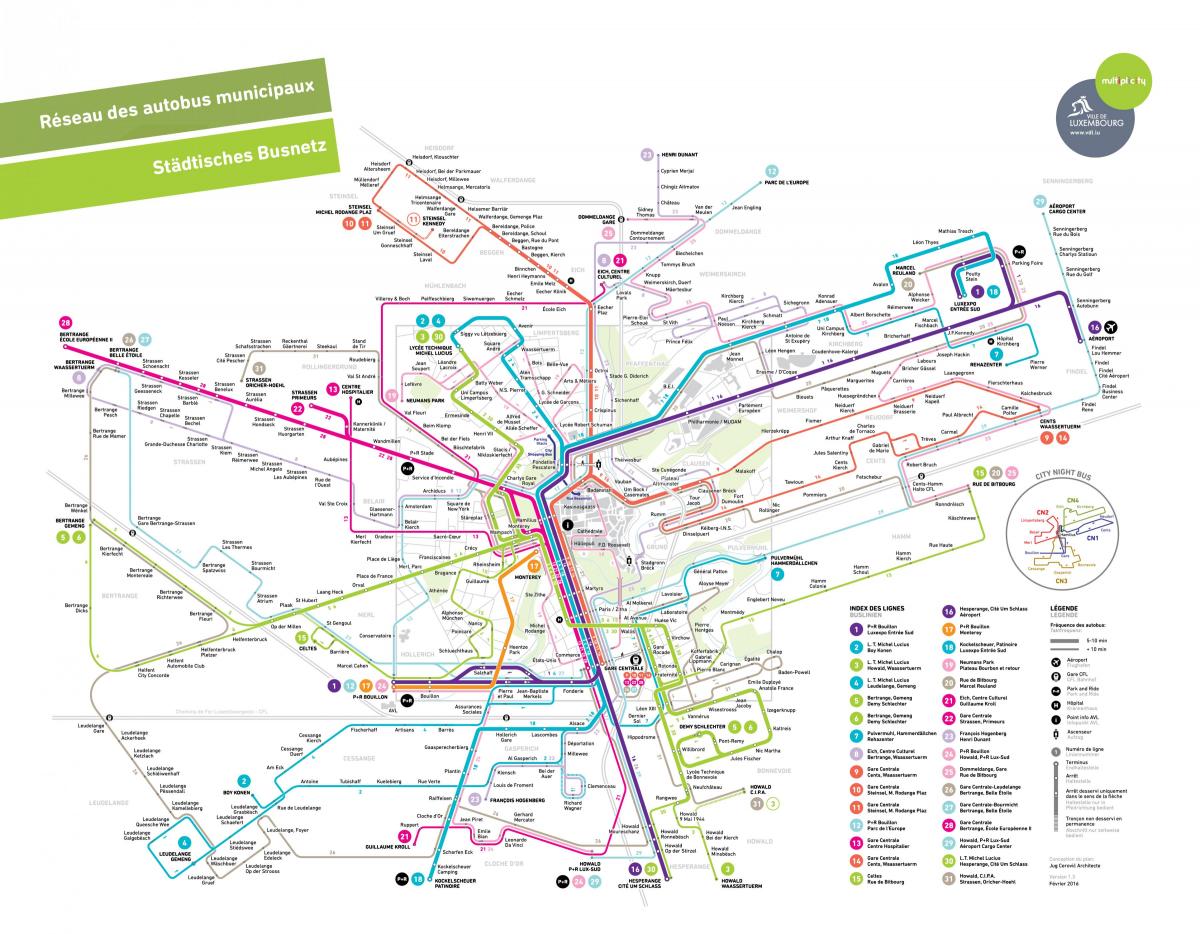 kort over Luxembourg offentlig transport