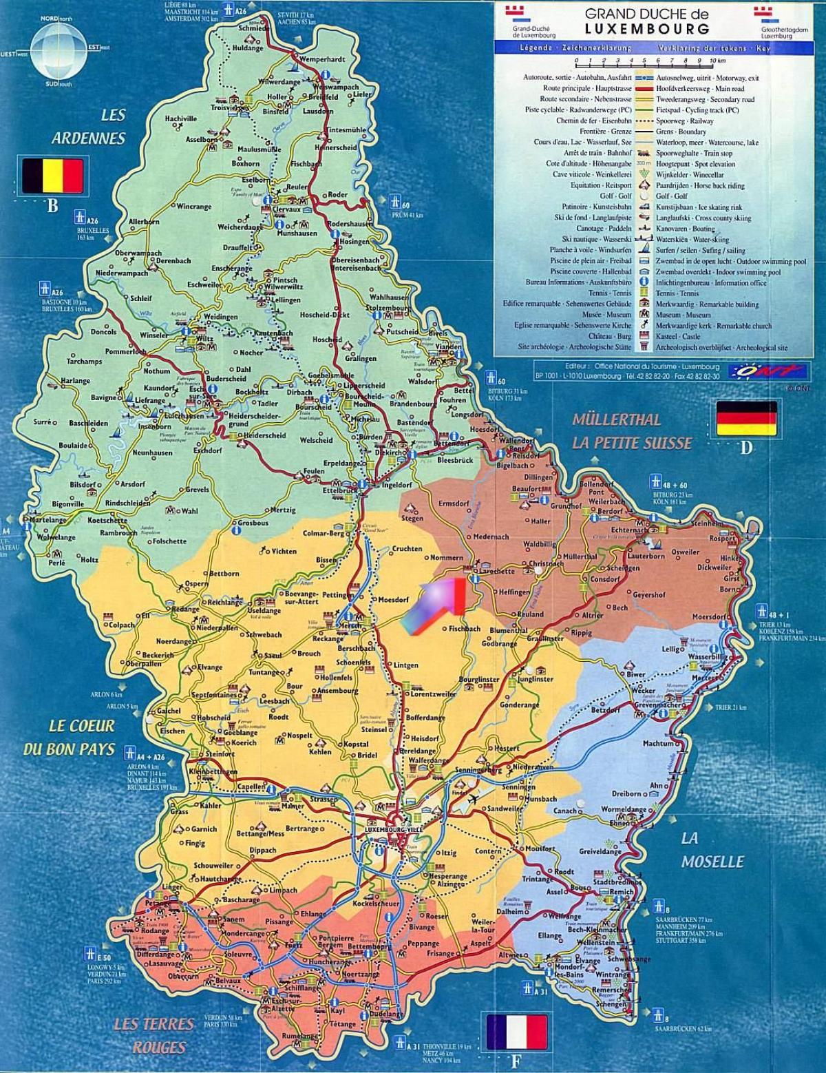 kort over Luxembourg turist attraktioner kort